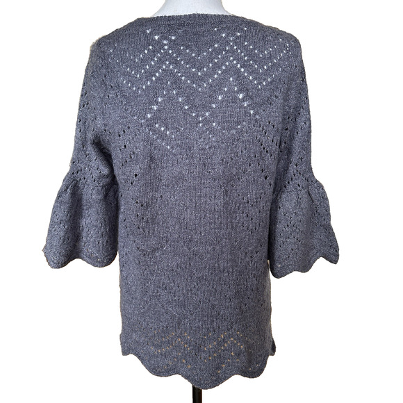 LC Lauren Conrad Grey Bell Sleeve‎ Open Knit Sweater Size Medium - Picture 2 of 5